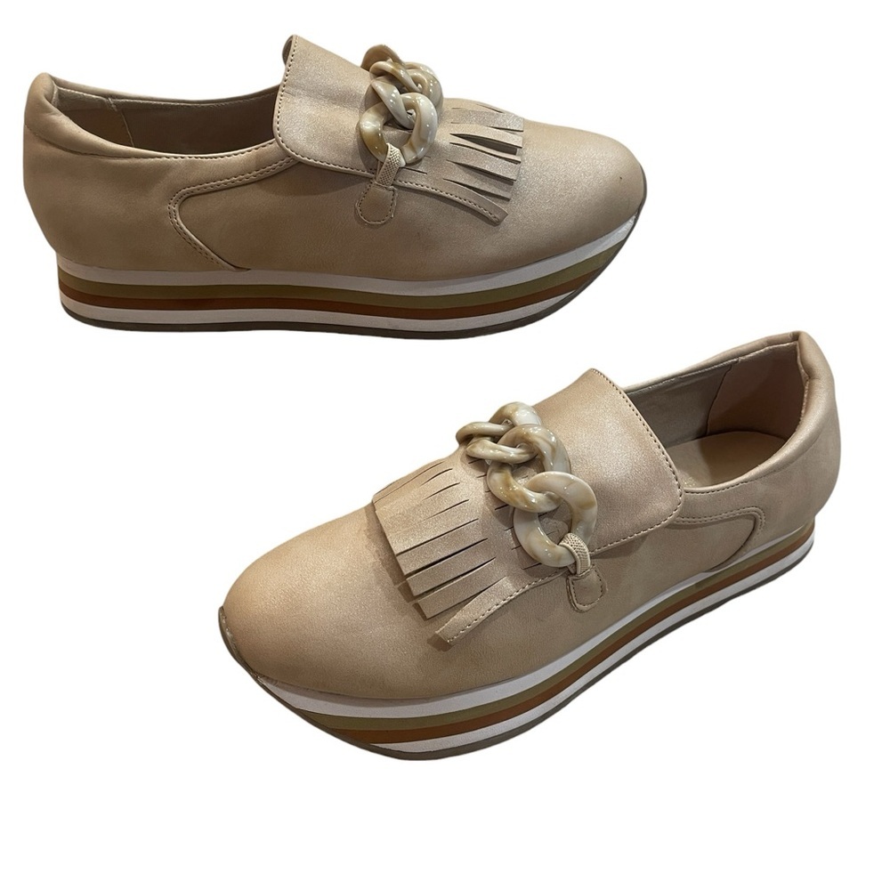 Coconuts by Matisse Bess Tan Brown Chunky Chain Platform Slip On Loafers Size 9